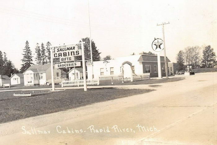 Rapid River Michigan 1950S Rppc Real Photo Postcard Sallmar Cabins Texaco Gas